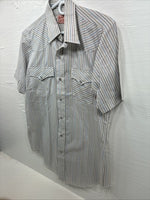 New Men’s H Bar C White Stripe Short Sleeve Pearl Snap 16 Large V-26