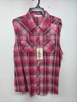 New Women’s Cumberland Pink Plaid Short Sleeve Pearl Snap 2XL GG-13