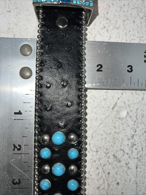 New Black Genuine Leather Blazin Roxx Blue Cross Bling M Belt #N3520401 Z-2
