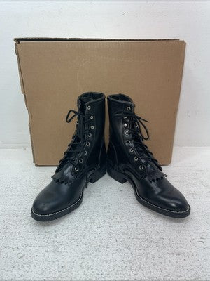 New Kids Black Lace Up Texas Brand Cowboy Boots. C 1350 13 D. 23-66