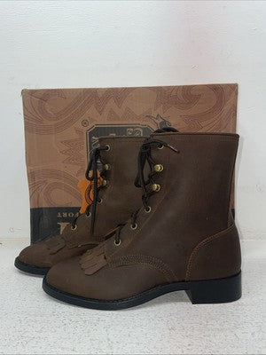 New Youth Brown Lace Up Dan Post Cowboy Boots. C 3121 3.5 3 1/2 D. 22-26