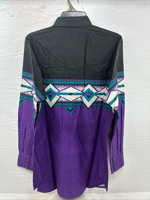 New Men’s Cumberland Purple Western Design Long Sleeve Pearl Snap Large AA-20
