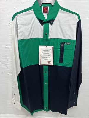 New Men’s “Mo” Betta Multicolor Green Long Sleeve Button Up 17.5 XL O-69