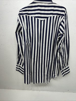 New Men’s Blue White HbarC Ranchwear Long Sleeve Pearl Snap Shirt 16.5x34 L S-13