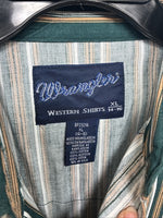 New Teens Wrangler Green Yellow Stripe Long Sleeve Pearl Snap XL DD-64