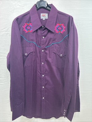 New Men’s ELY Diamond People Western Design Long Sleeve Pearl Snap Large V-85