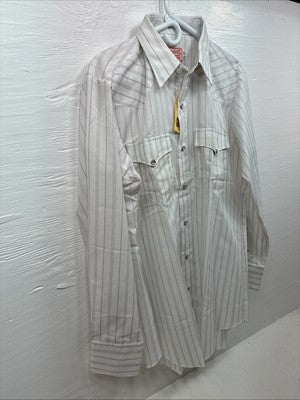 New Men’s H Bar C White Stripe Long Sleeve Pearl Snap 16 X 34 Large Q-61