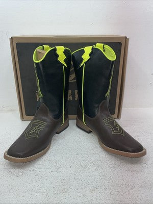 New Youth Black DBL Barrel Cowboy Boots. 4475802 4. 22-56