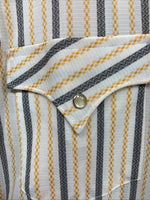 New Men’s H Bar C Yellow Black White Stripe Long Sleeve Pearl Snap Medium T-95