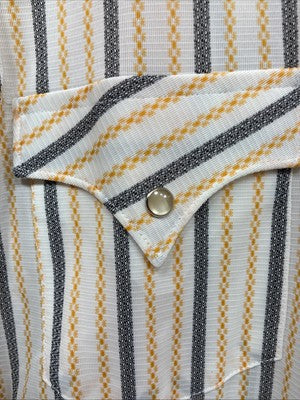 New Men’s H Bar C Yellow Black White Stripe Long Sleeve Pearl Snap Medium T-95