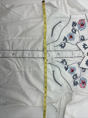 New Women’s White Horse Floral Embroidered Long Sleeve Pearl Snap XL II-33