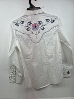 New Women’s White Horse Floral Embroidered Long Sleeve Pearl Snap XL II-33