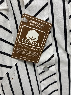 New Men’s H Bar C Black White Stripe Long Sleeve Pearl Snap 16.5 X 34 Large R-28