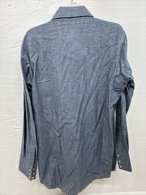New Men’s Champion Western Jean Design Blue Long Sleeve Pearl Snap Large Q-88