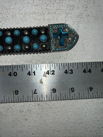 New Black Genuine Leather Blazin Roxx Blue Cross Bling M Belt #N3520401 Z-2