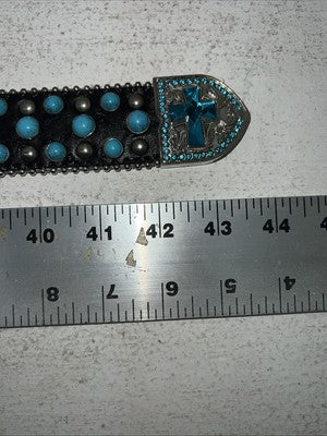 New Black Genuine Leather Blazin Roxx Blue Cross Bling M Belt #N3520401 Z-2