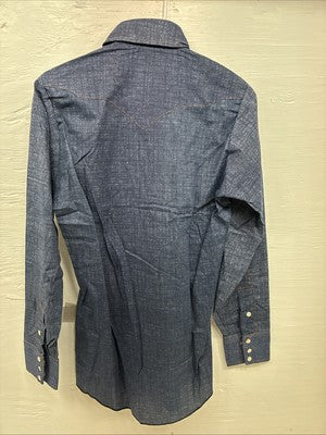 New Men’s LongHorn Blue Jean Long Sleeve Pearl Snap 14 Small AA-100