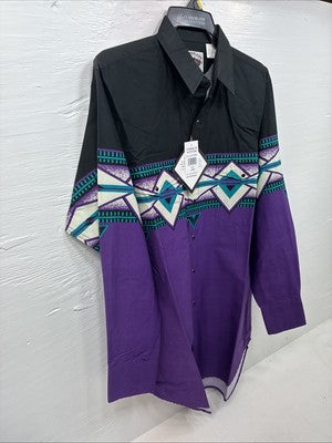 New Men’s Cumberland Purple Western Design Long Sleeve Pearl Snap Large AA-20