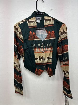 New Women’s Roughrider Western Design Long Sleeve Button Up Crop Small YY-52