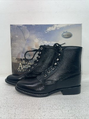 New Kids Black Lace Up Old West Cowboy Boots. 5110 2. 23-141