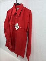 New Men’s ELY Cattleman Simple Red Long Sleeve Pearl Snap 16 Large Q-92