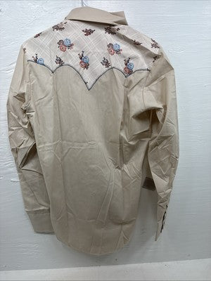 New Men’s Champion Western Tan design Long Sleeve Pearl Snap 15 Medium CC-11