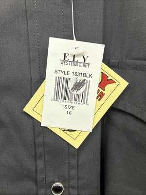 New Men’s ELY Cattleman Black Western Short Sleeve Pearl Snap 16 Large T-53