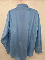 New Men’s ELY Cattleman Blue Simple Long Sleeve Pearl Snap 17.5 X 35 XL O-57