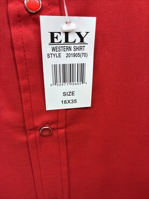 New Men’s ELY Cattleman Western Red Long Sleeve Pearl Snap 16 Large V-44