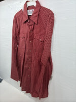 Me End H Bar C Red Plaid Long Sleeve Pearl Snap 16.5 Large AA-35