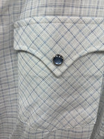 New Men’s H Bar C White Blue Plaid Long Sleeve Pearl Snap Larg M-37