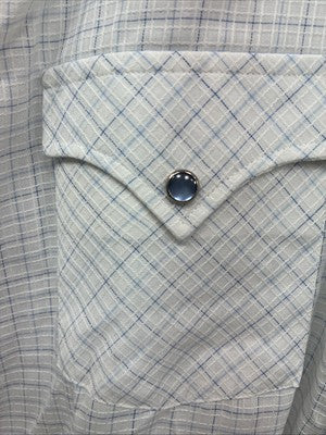 New Men’s H Bar C White Blue Plaid Long Sleeve Pearl Snap Larg M-37