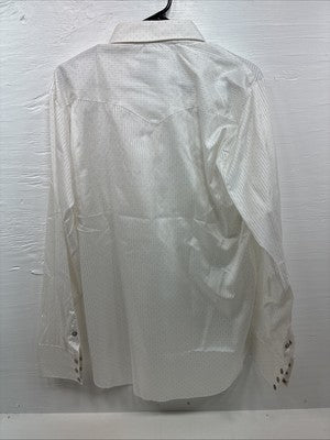 New Men’s H Bar C White Dot Design Long Sleeve Pearl Snap 15.5 Medium M-90