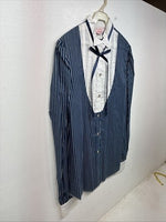 New Women’s H Bar C Blue Stripe Long Sleeve Pearl Snap Size 34 YY-108