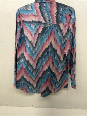 New Men’s Pink Blue ELY Cattleman Long Sleeve Pearl Snap Shirt. 15.5x34 M P-65