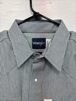New Men’s Wrangler Blue White Stripe Long Sleeve Button Up 17.5 X 35 XL T-70