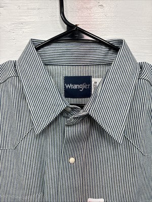 New Men’s Wrangler Blue White Stripe Long Sleeve Button Up 17.5 X 35 XL T-70