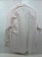 New Men’s H Bar C Pink White Stripe Long Sleeve Pearl Snap 17 X 34 XL R-63