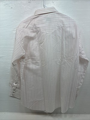 New Men’s H Bar C Pink White Stripe Long Sleeve Pearl Snap 17 X 34 XL R-63