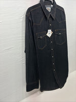 New Men’s ELY Cattleman Dark Blue Jean Long Sleeve Pearl Snap XL M-80