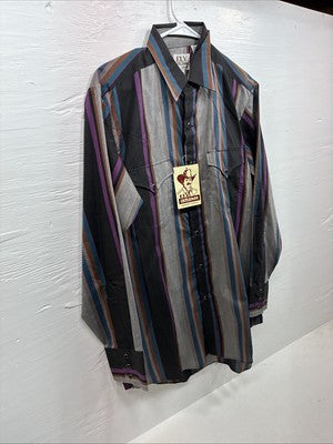 New Men’s ELY Cattleman Multicolor Stripe Long Sleeve Pearl Snap Medium Q-95
