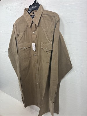 New Men’s White Horse Brown Western Long Sleeve Pearl Snap Large V-99