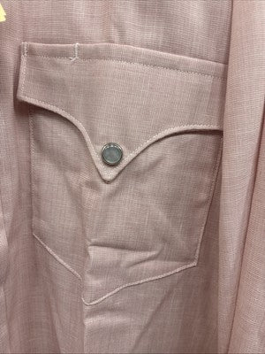 New Men’s H Bar C Pink Simple Long Sleeve Pearl Snap 15.5 Medium M-22