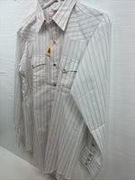 New Men’s H Bar C White Stripe Long Sleeve Pearl Snap 16 X 34 Large Q-61