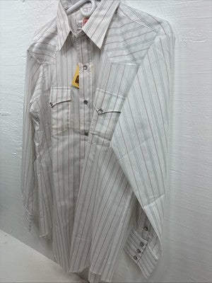 New Men’s H Bar C White Stripe Long Sleeve Pearl Snap 16 X 34 Large Q-61