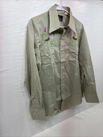 New Men’s Champion Western Green Embroidered Long Sleeve Pearl Snap 17 XL T-4