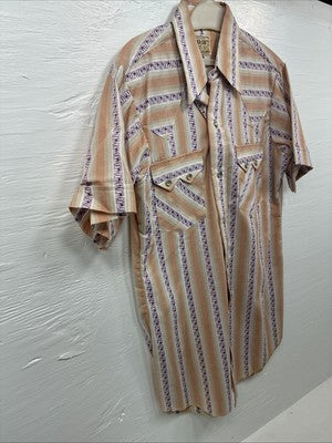 New Men’s Dee-Cee Pink People Stripe Short Sleeve Pearl Snap 14.5 Small K-85