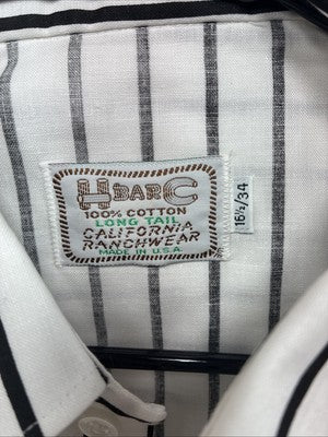 New Men’s H Bar C Black White Stripe Long Sleeve Pearl Snap 16.5 X 34 Large R-28