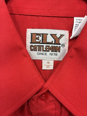 New Men’s ELY Cattleman Western Red Long Sleeve Pearl Snap 16 Large V-44