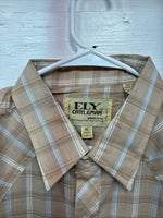 New Men’s ELY Cattleman Tan Plaid Short Sleeve Pearl Snap XL R-39
